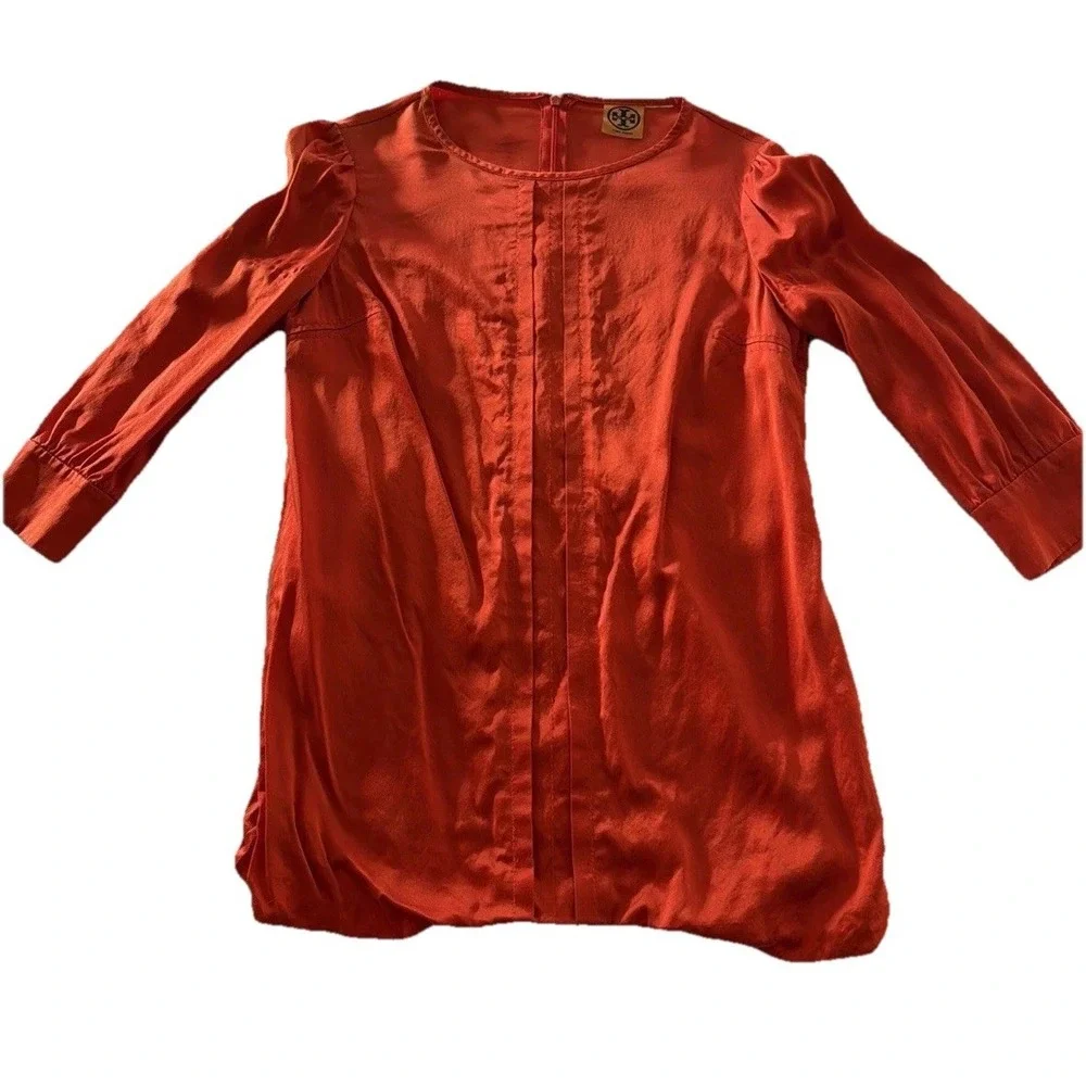 Tory Burch Women's Satin Blouse Tunic Top Bright Blood‎ Orange